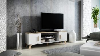 Komoda RTV ROCKY 160 biel brylantowa / dąb sonoma