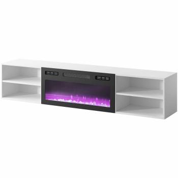 Komoda RTV LULO 180 EF biała / kominek czarny 