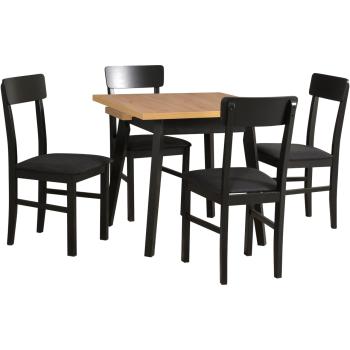 Stół OSLO 1 L grandson laminat / czarny + krzesła LEO 1 (4szt.) czarny / 13B