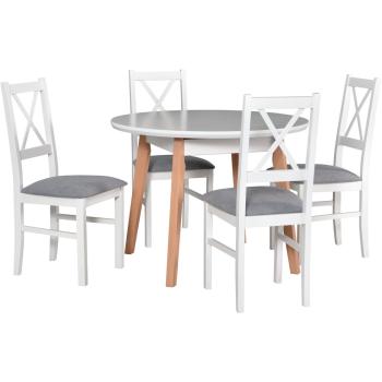 Stół OSLO 4 MDF biały / buk + krzesła NILO 10 (4szt.) biały / 1B